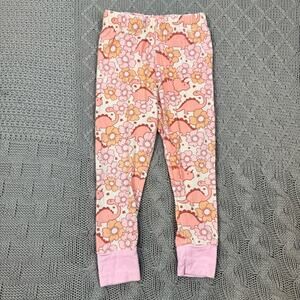 Caden Lane Dinosaur Floral Girls Pajamas - Pink and Yellow 12-18M